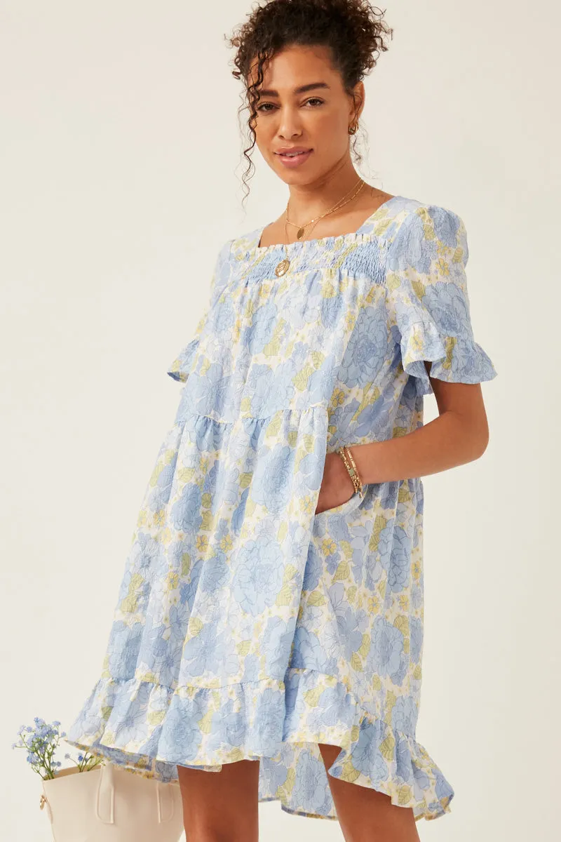Womens Textured Floral Smocked Square Neck Midi Dress sold by Hayden