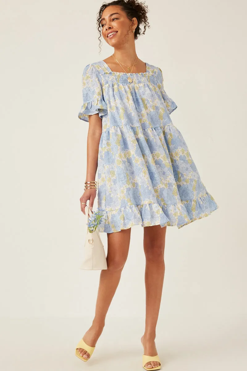 Womens Textured Floral Smocked Square Neck Midi Dress sold by Hayden product image thumbnail 3