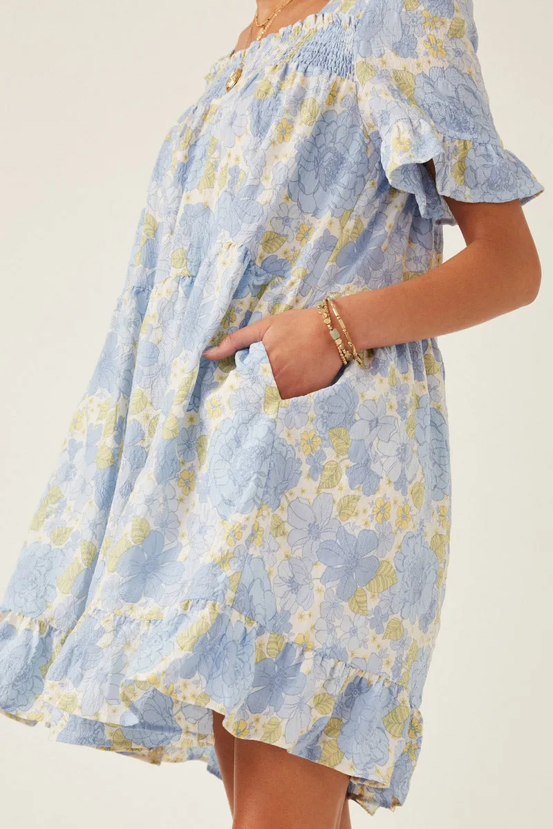 Womens Textured Floral Smocked Square Neck Midi Dress sold by Hayden product image thumbnail 4