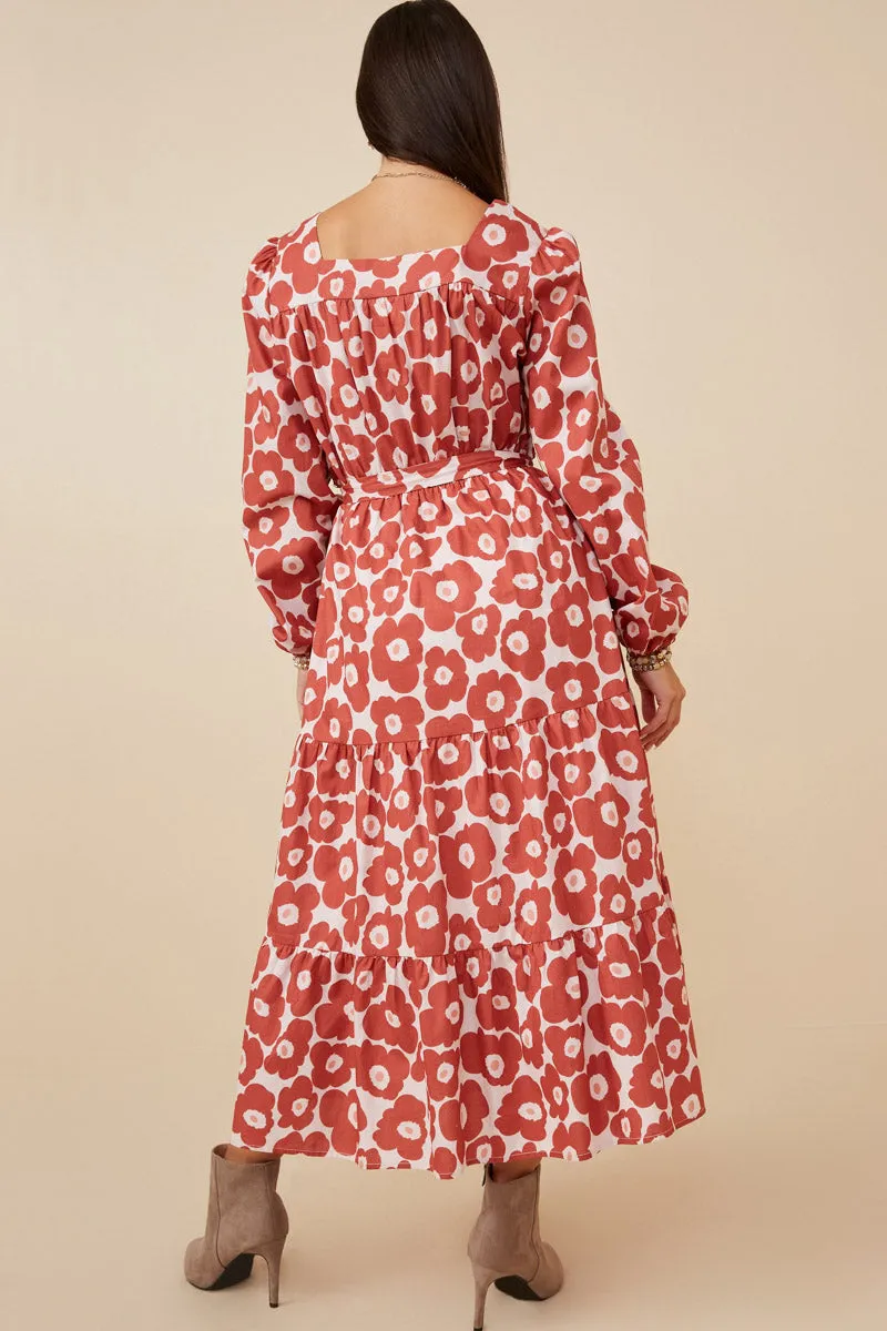 Womens Bold Floral Print Belted Square Neck Dress sold by Hayden product image thumbnail 5