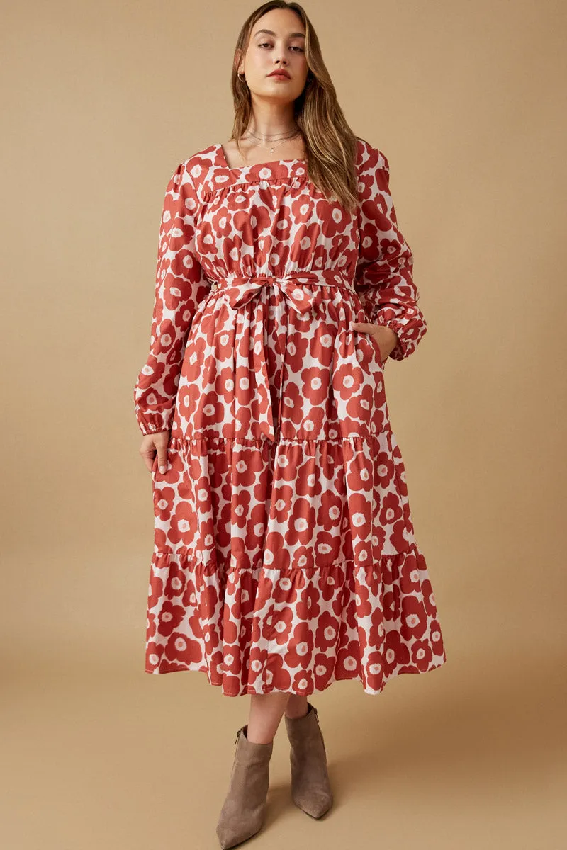 Womens Bold Floral Print Belted Square Neck Dress sold by Hayden product image thumbnail 2