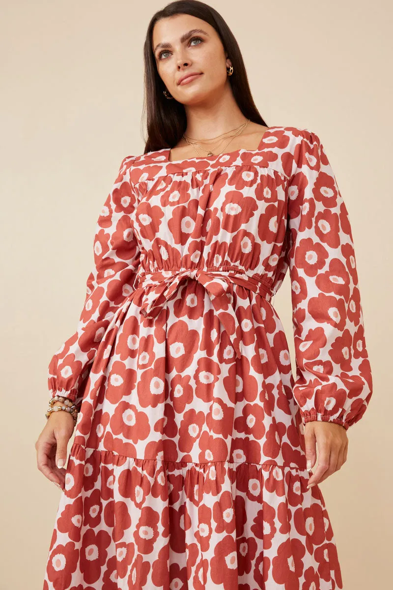 Womens Bold Floral Print Belted Square Neck Dress sold by Hayden product image thumbnail 3