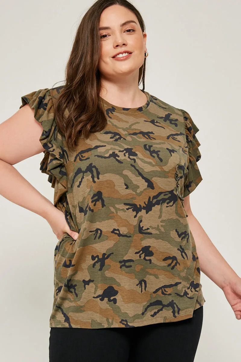 Womens Camo Print Ruffle Sleeve Tee sold by Hayden product image thumbnail 2
