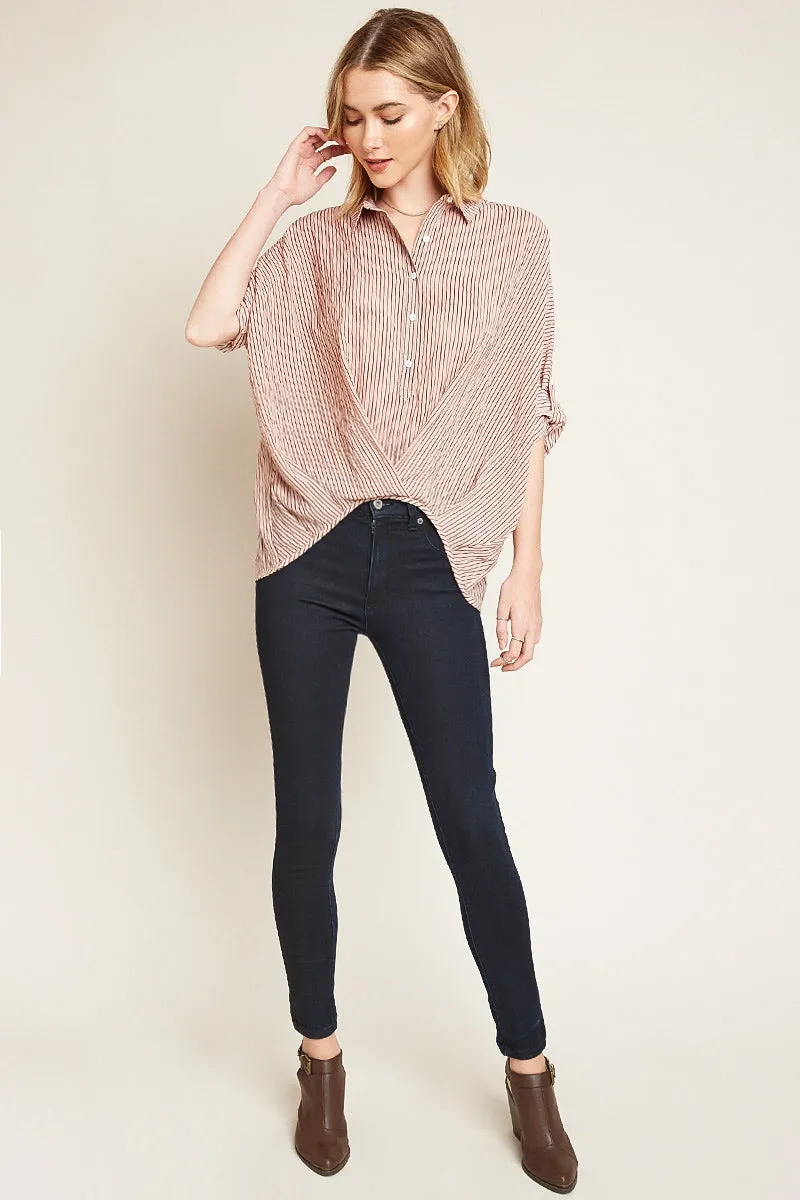 Womens Twist Hem Stripe Collared Shirt sold by Hayden product image thumbnail 4