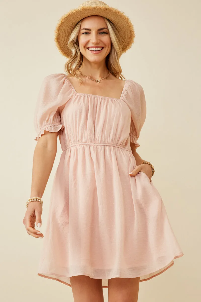 Womens Textured Puff Sleeve Square Neck Dress sold by Hayden