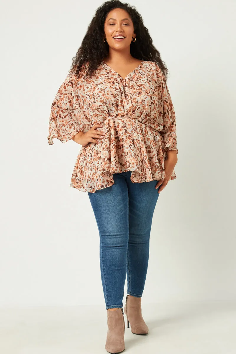 Womens V Neck Floral Pleated Peplum Top sold by Hayden product image thumbnail 2