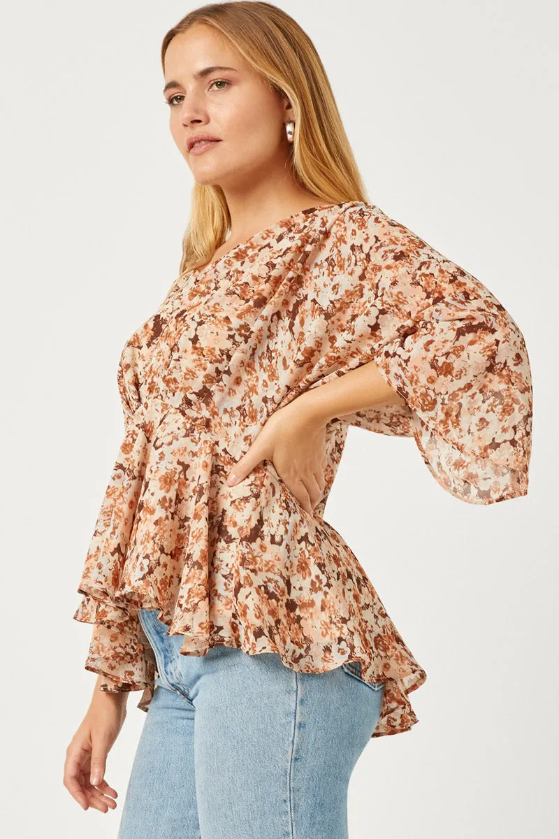 Womens V Neck Floral Pleated Peplum Top sold by Hayden product image thumbnail 4
