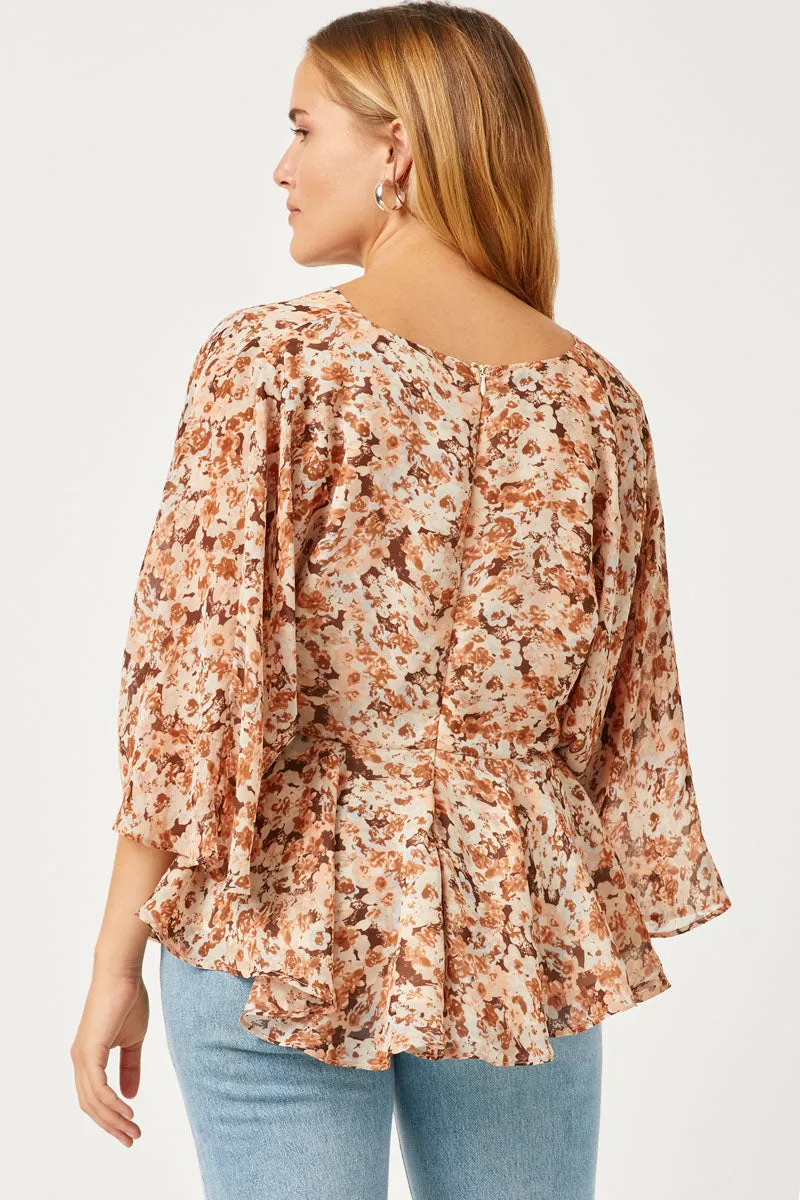 Womens V Neck Floral Pleated Peplum Top sold by Hayden product image thumbnail 5