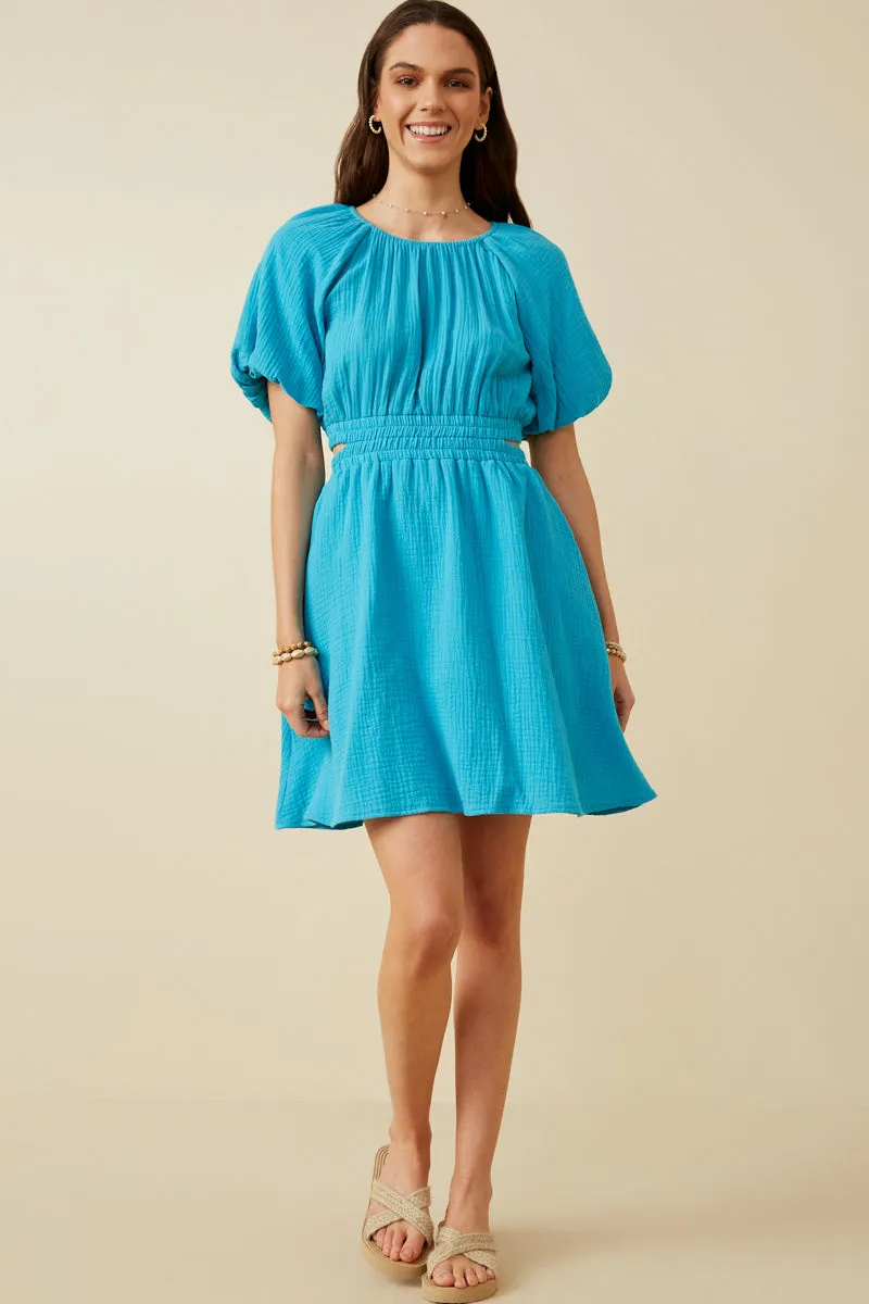 Womens Puff Sleeve Cutout Waist Textured Gauze Dress sold by Hayden product image thumbnail 5