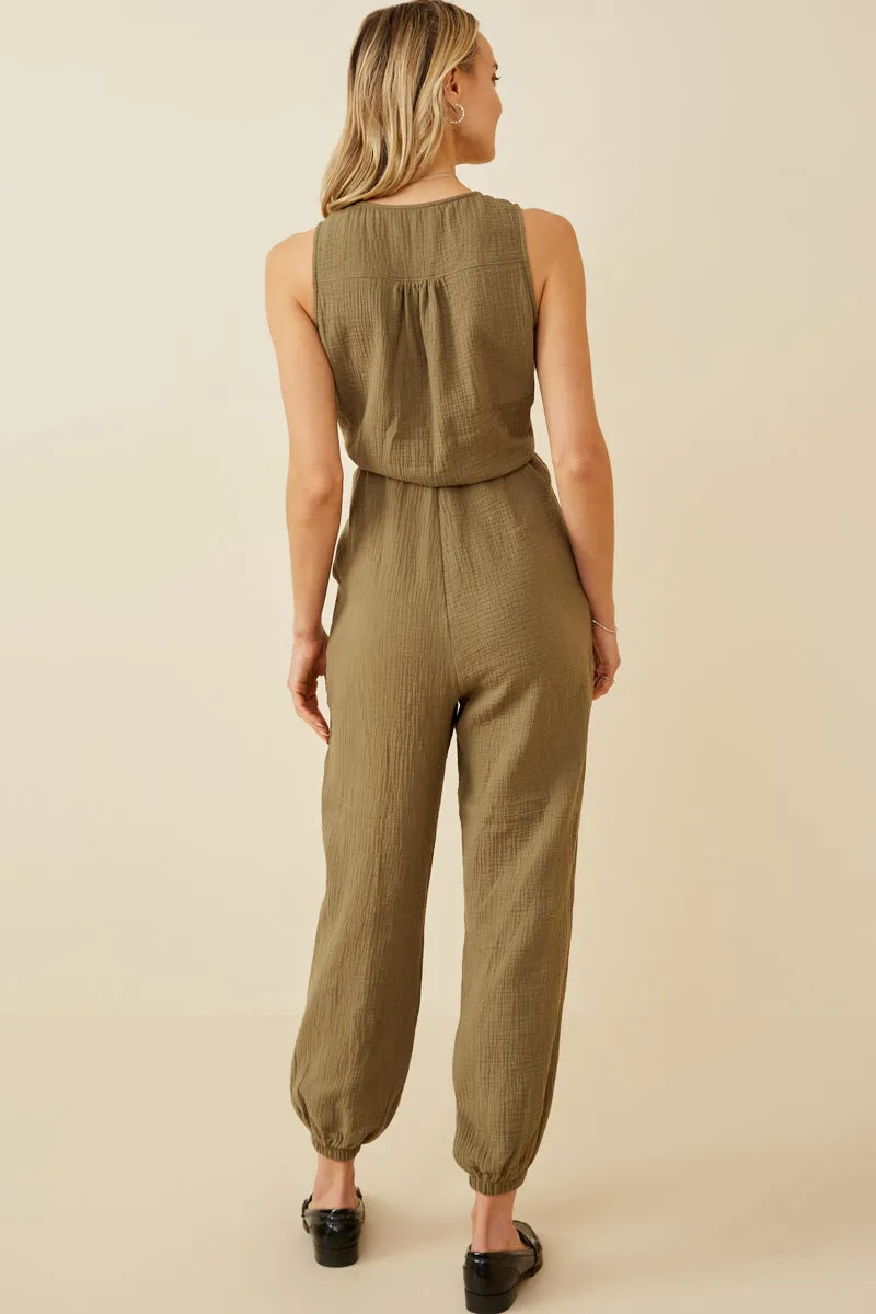 Womens Textured Buttoned Sleeveless Jumpsuit sold by Hayden product image thumbnail 4