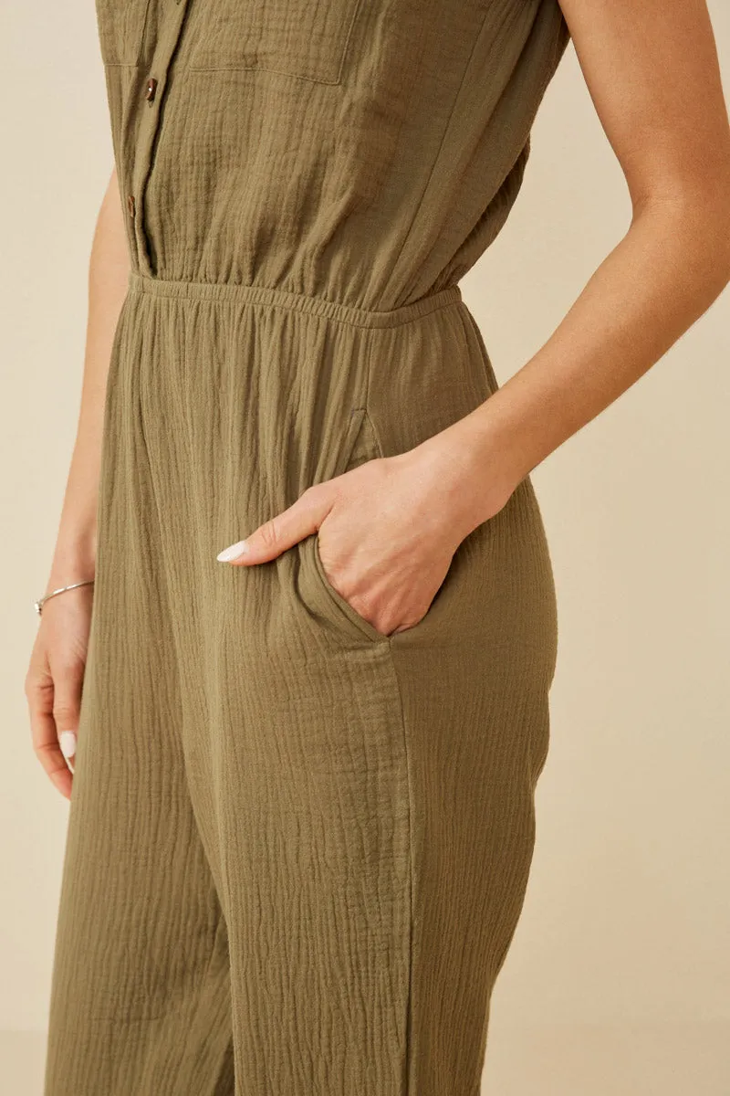 Womens Textured Buttoned Sleeveless Jumpsuit sold by Hayden product image thumbnail 3