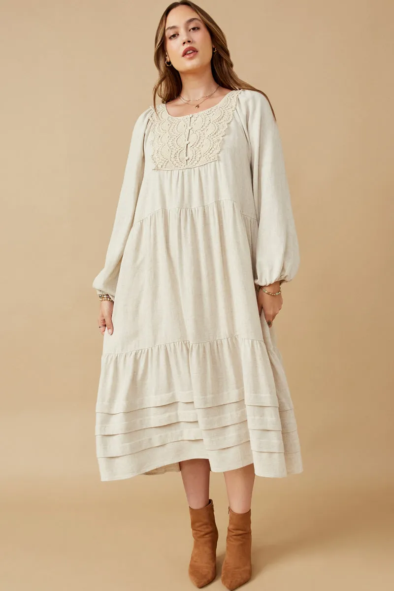 Womens Crochet Patched Pleat Hem Buttoned Linen Dress sold by Hayden product image thumbnail 2