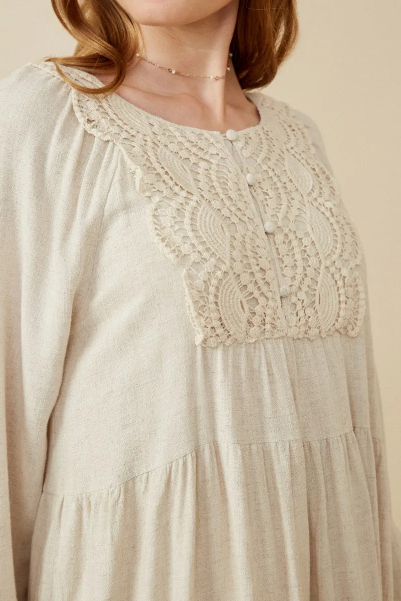 Womens Crochet Patched Pleat Hem Buttoned Linen Dress sold by Hayden product image thumbnail 3