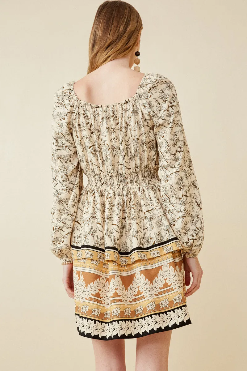 Womens Floral Border Print Tassel Detail Smock Waist Dress sold by Hayden product image thumbnail 4