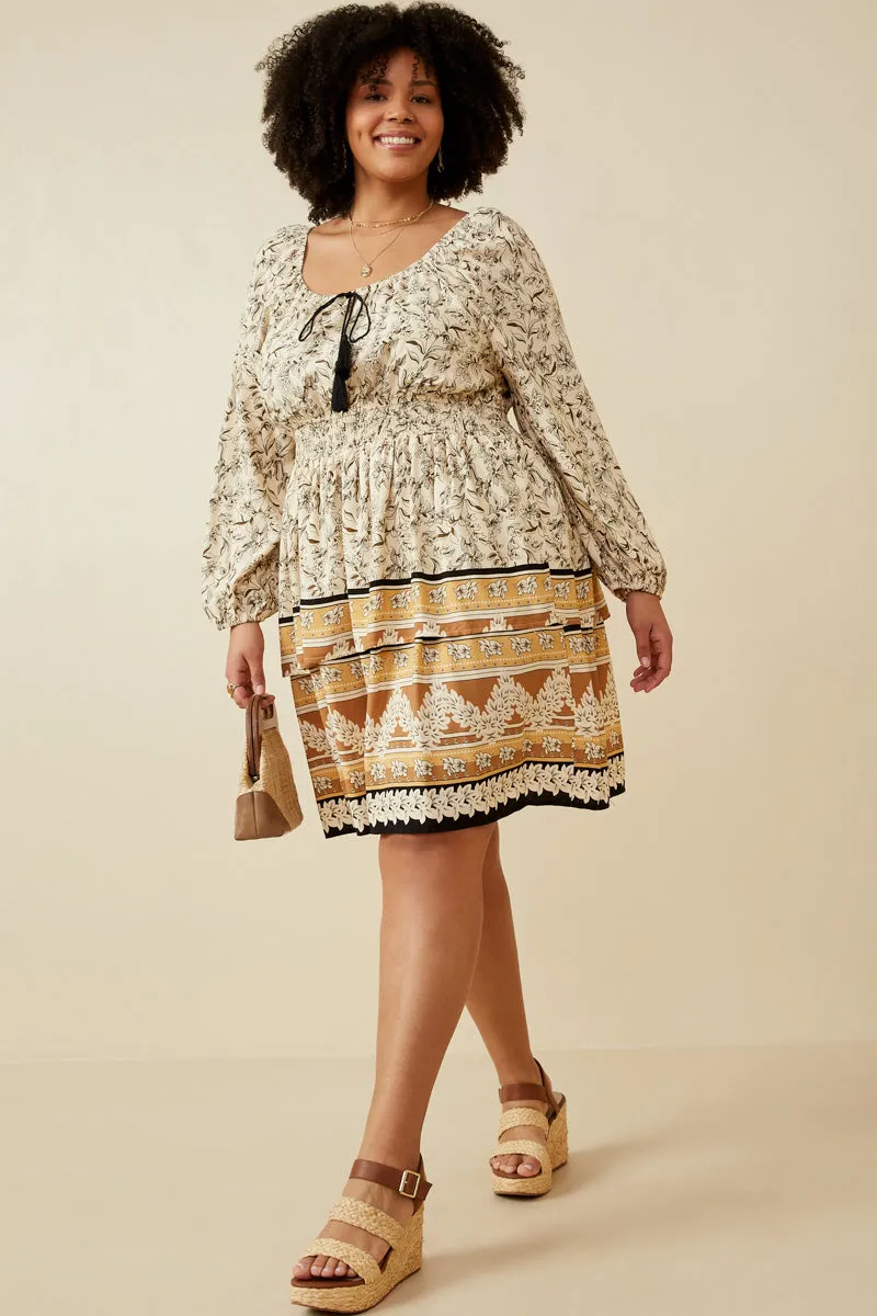 Womens Floral Border Print Tassel Detail Smock Waist Dress sold by Hayden product image thumbnail 5