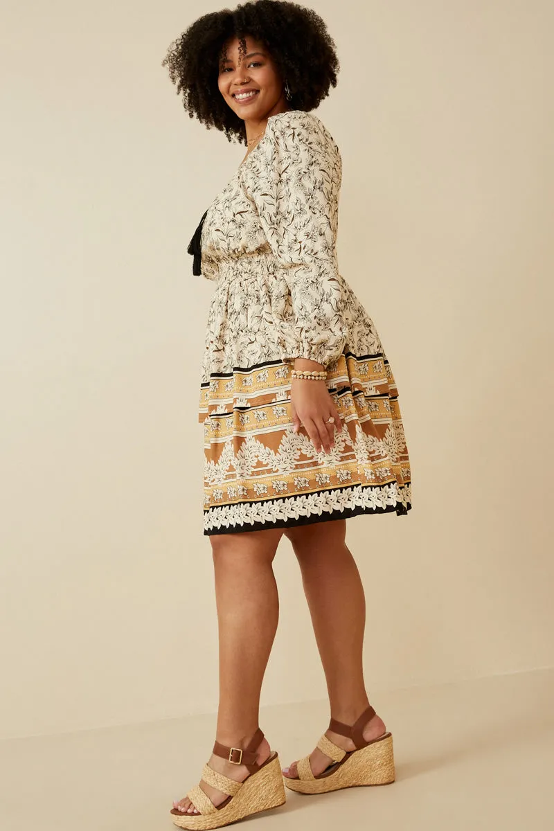 Womens Floral Border Print Tassel Detail Smock Waist Dress sold by Hayden product image thumbnail 2