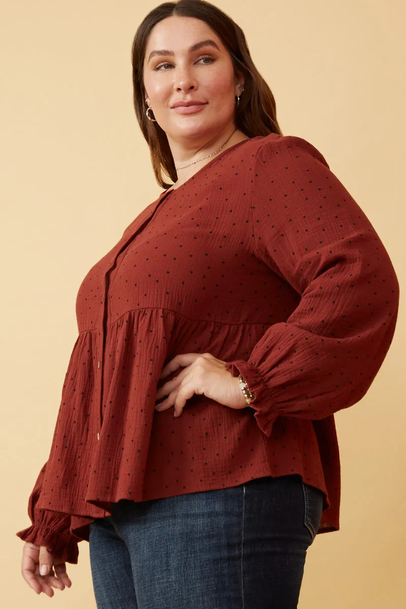 Womens Polka Dot Cinched Cuff Button Up Peplum Blouse sold by Hayden product image thumbnail 5