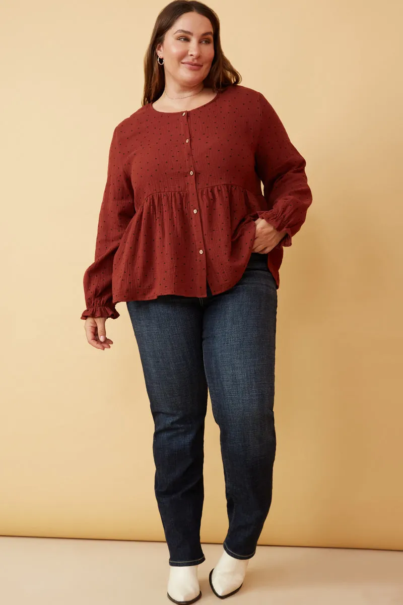 Womens Polka Dot Cinched Cuff Button Up Peplum Blouse sold by Hayden product image thumbnail 2