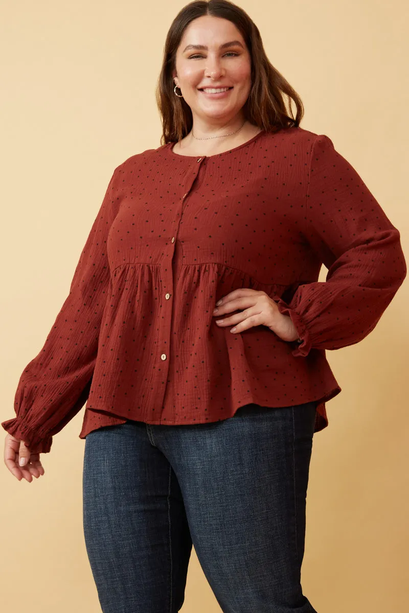 Womens Polka Dot Cinched Cuff Button Up Peplum Blouse sold by Hayden product image thumbnail 3