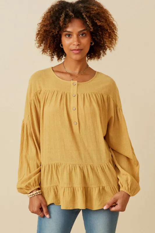 Womens Tiered Long Sleeve Textured Henley Top sold by Hayden