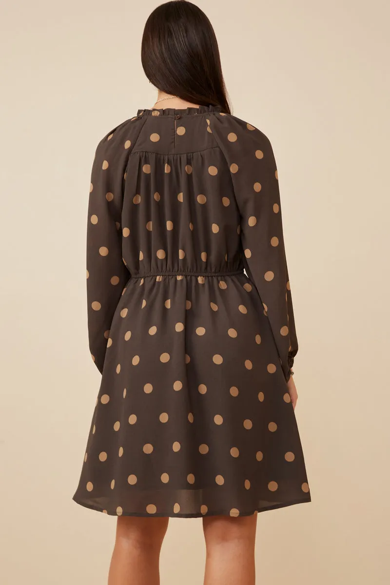 Womens Gathered Neck Long Sleeve Polka Dot Dress sold by Hayden product image thumbnail 4