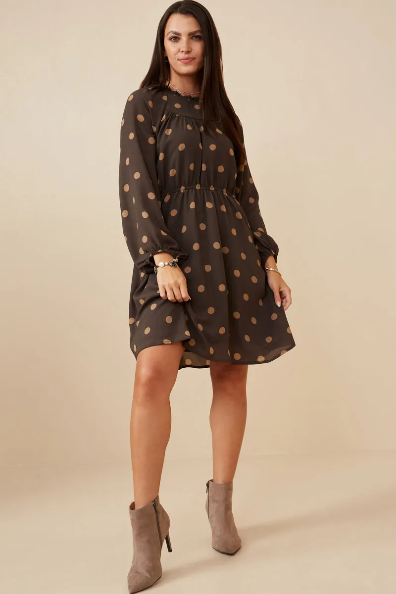 Womens Gathered Neck Long Sleeve Polka Dot Dress sold by Hayden product image thumbnail 2