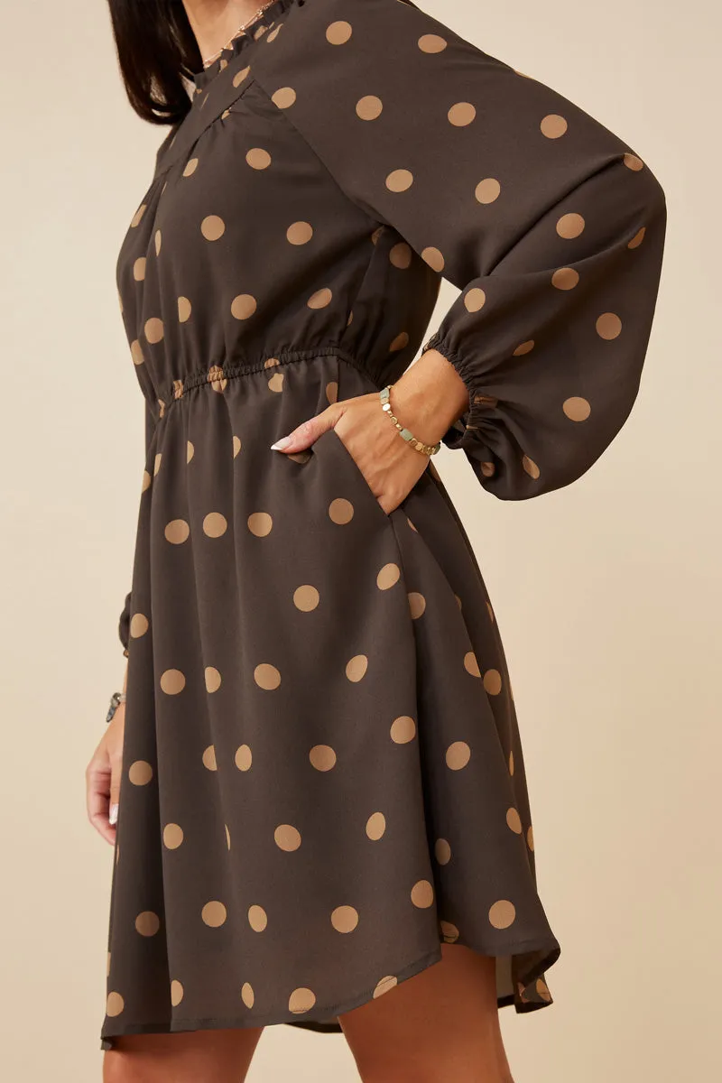 Womens Gathered Neck Long Sleeve Polka Dot Dress sold by Hayden product image thumbnail 3