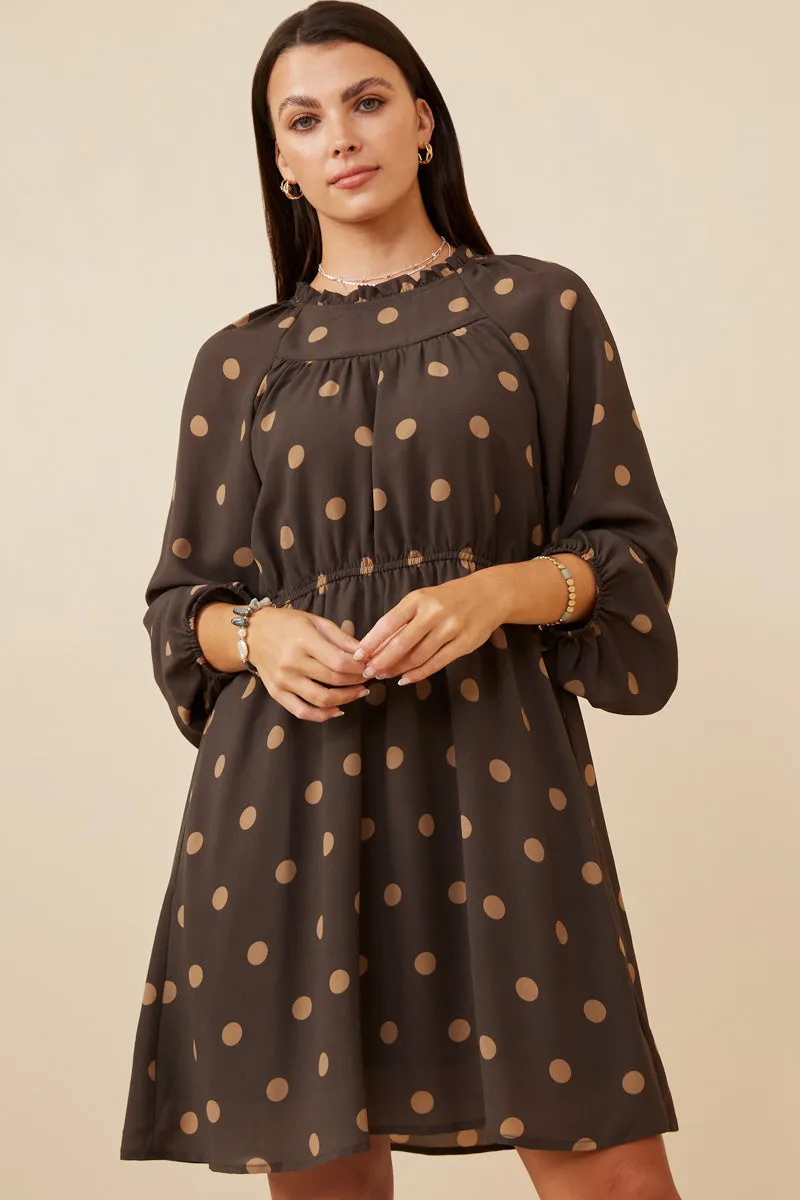 Womens Gathered Neck Long Sleeve Polka Dot Dress sold by Hayden