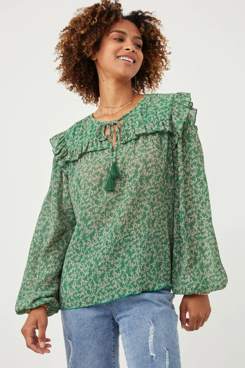 Womens Botanical Print Ruffled Tassel Tie Top sold by Hayden product image thumbnail 4