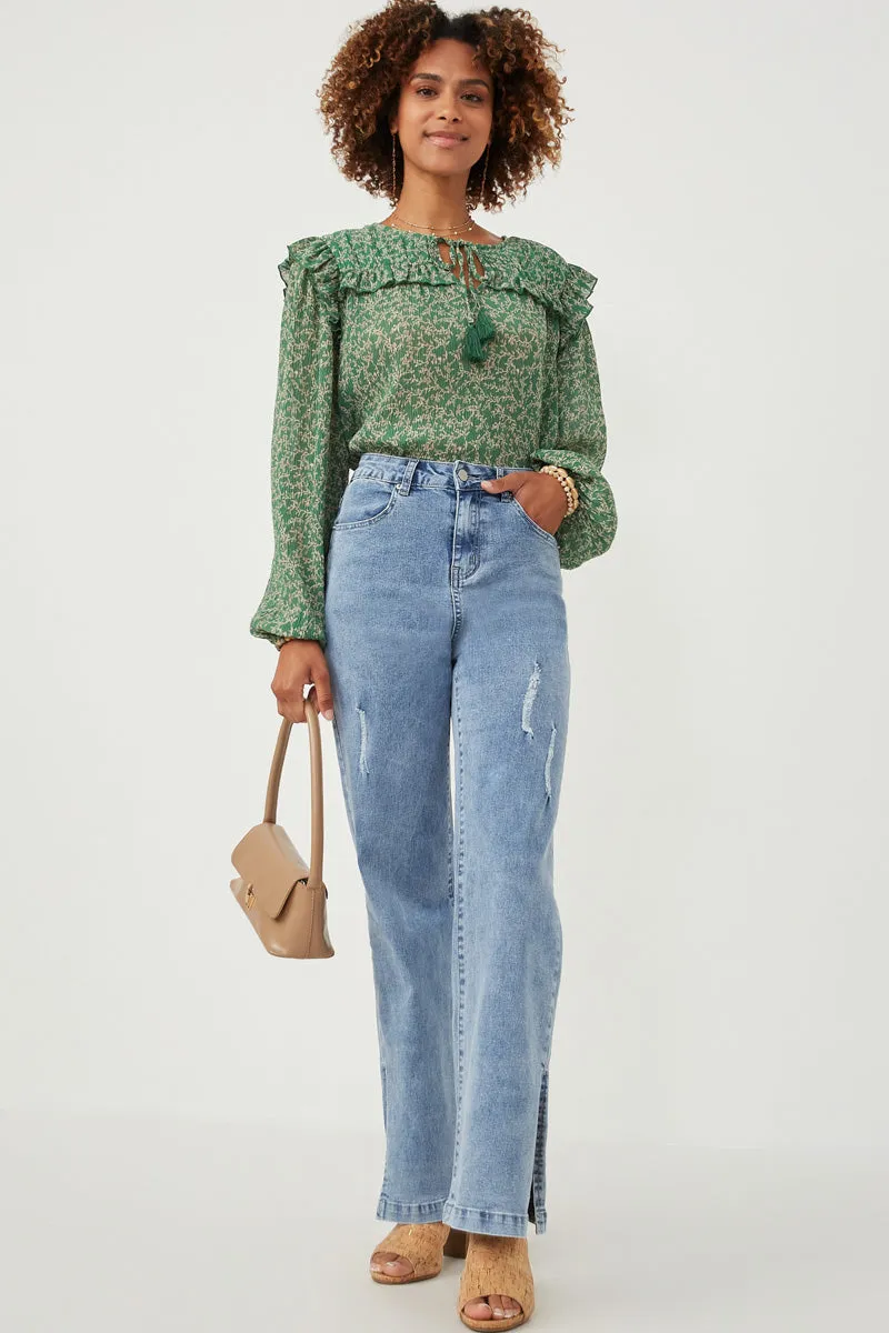 Womens Botanical Print Ruffled Tassel Tie Top sold by Hayden product image thumbnail 3