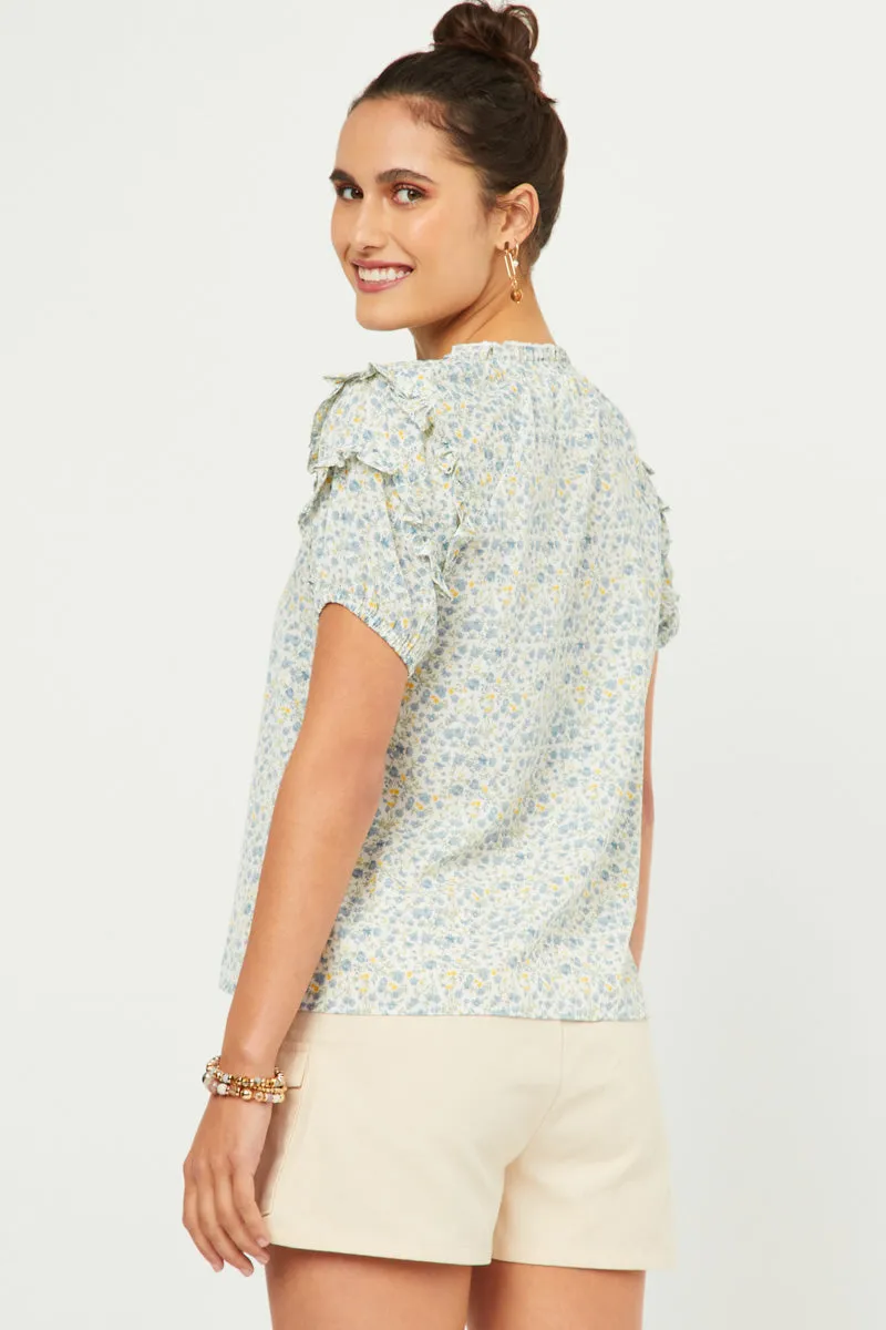 Womens Ditsy Print Tie Neck Ruffled Sleeve Top sold by Hayden product image thumbnail 5