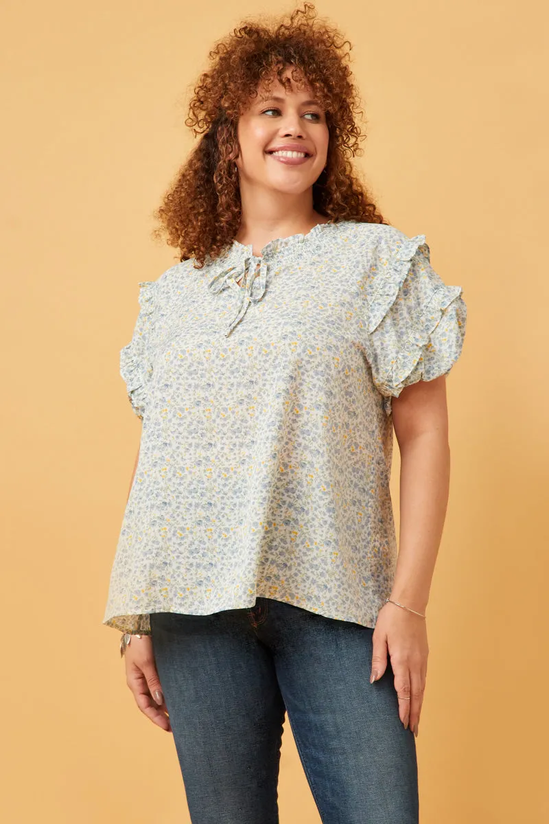 Womens Ditsy Print Tie Neck Ruffled Sleeve Top sold by Hayden product image thumbnail 2