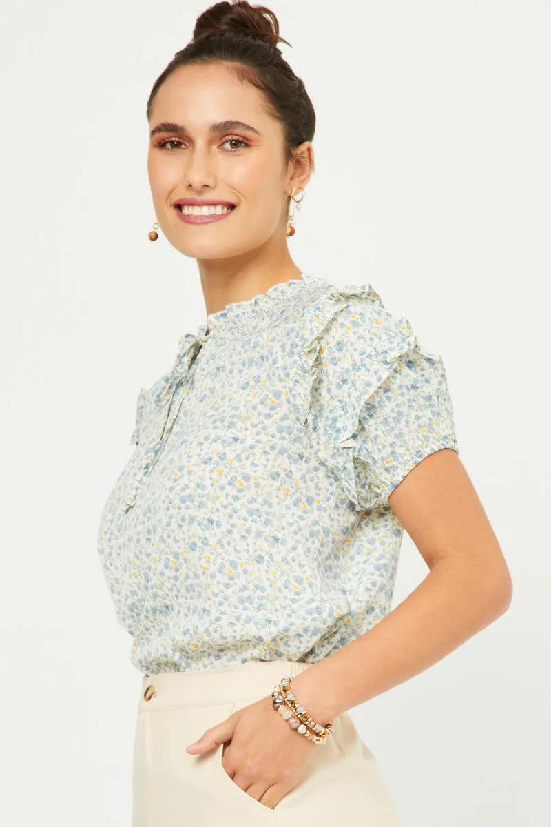 Womens Ditsy Print Tie Neck Ruffled Sleeve Top sold by Hayden product image thumbnail 4