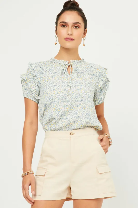 Womens Ditsy Print Tie Neck Ruffled Sleeve Top sold by Hayden
