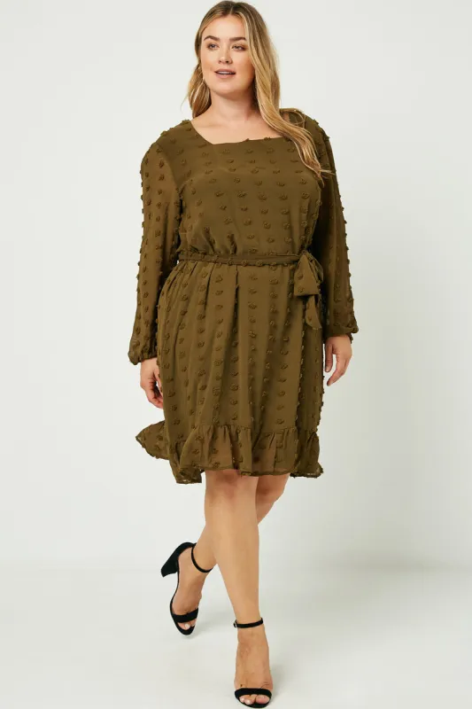 Womens Square Neck Swiss Dot Belted Dress sold by Hayden