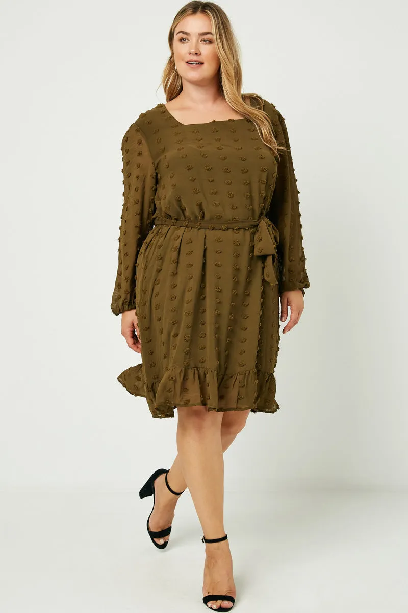 Womens Square Neck Swiss Dot Belted Dress sold by Hayden