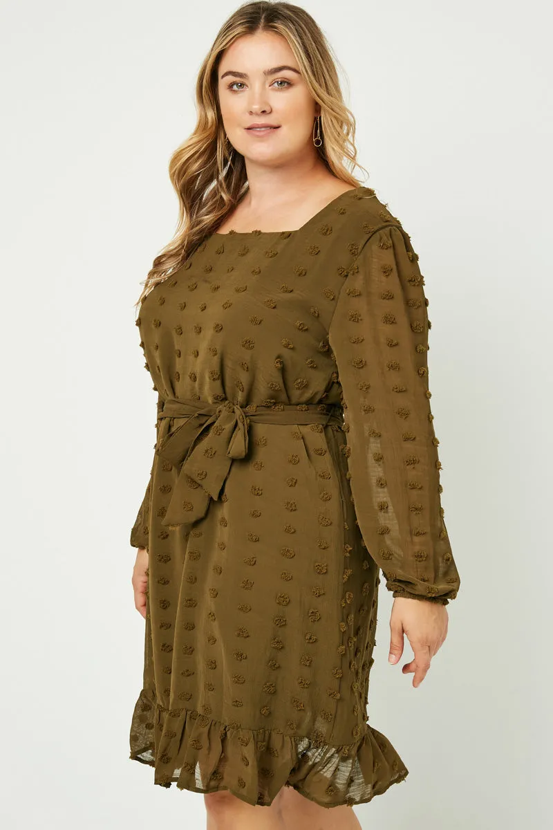 Womens Square Neck Swiss Dot Belted Dress sold by Hayden product image thumbnail 2