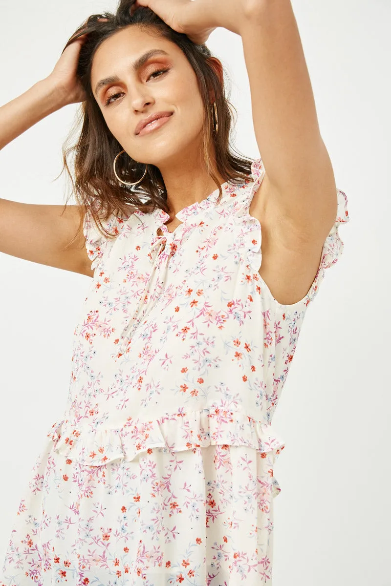 Womens Ruffled Tie Neck Floral Chiffon Tank sold by Hayden product image thumbnail 4