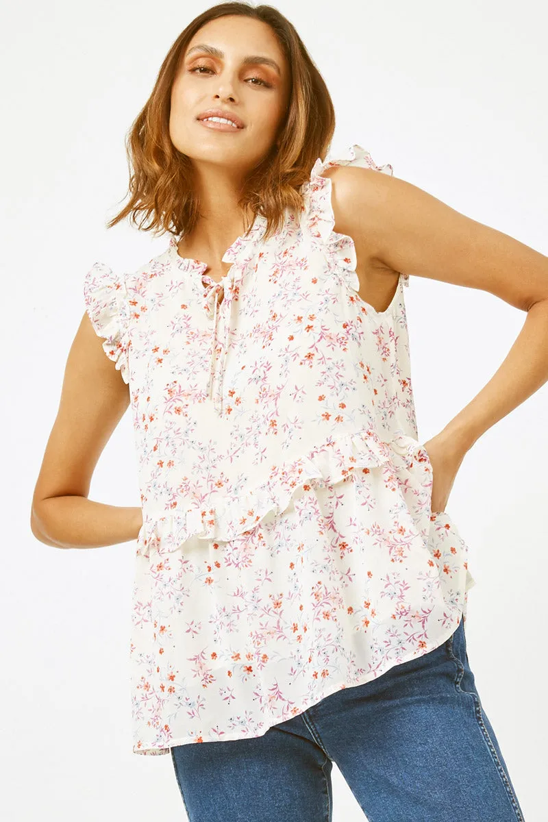 Womens Ruffled Tie Neck Floral Chiffon Tank sold by Hayden product image thumbnail 3