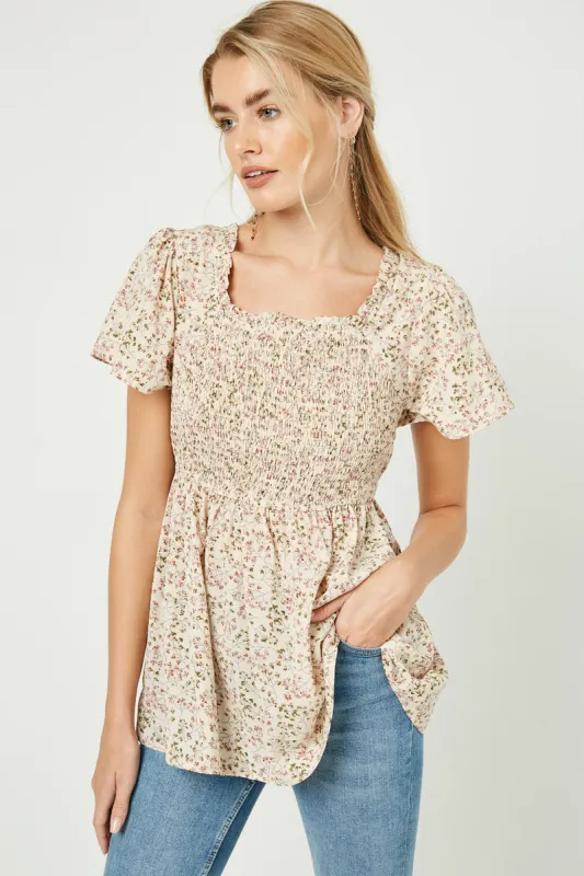 Womens Ditsy Floral Smocked Peplum Top sold by Hayden