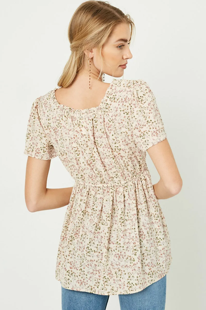 Womens Ditsy Floral Smocked Peplum Top sold by Hayden product image thumbnail 3