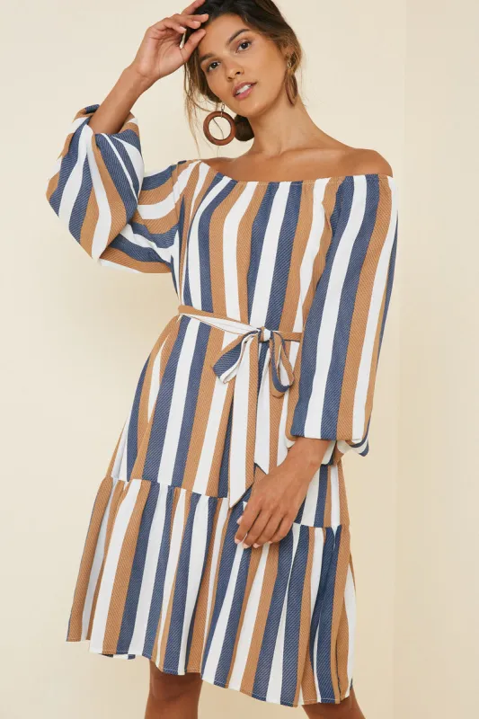 Womens Stripe Belted Midi Dress sold by Hayden