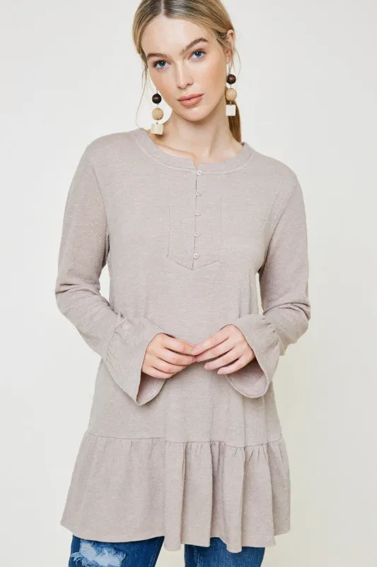 Womens Ruffle Button-Down Tunic made by Hayden