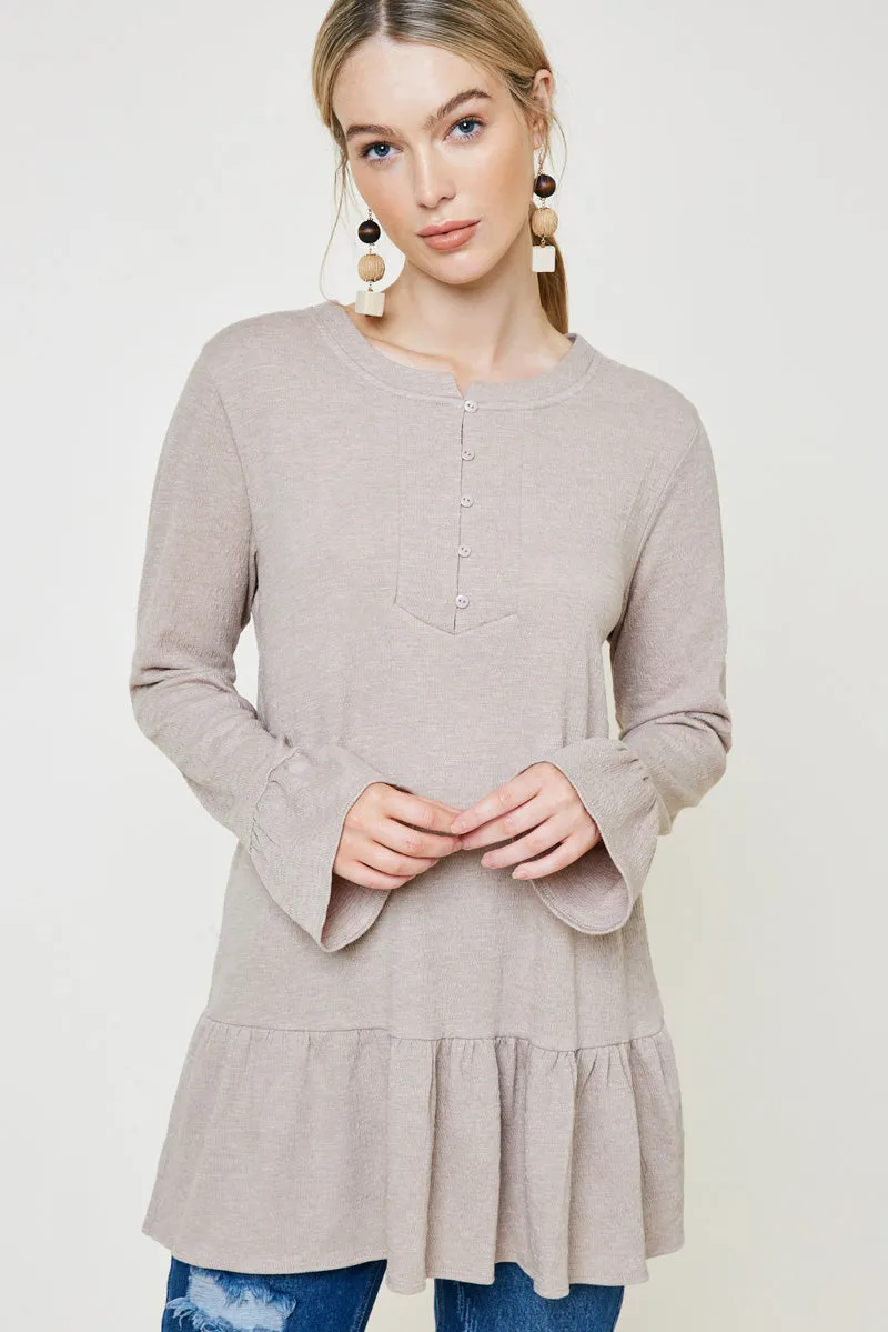 Womens Ruffle Button-Down Tunic sold by Hayden