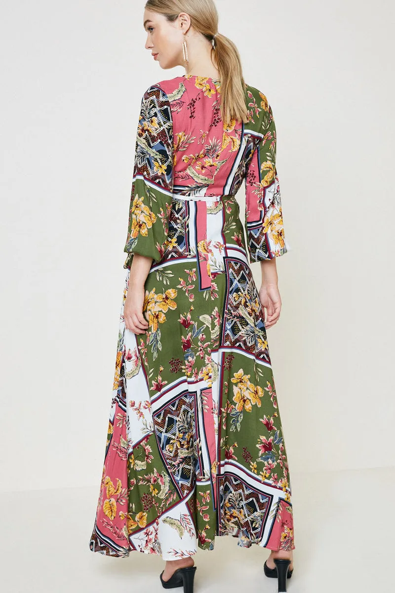 Womens Floral Puff Sleeve Surplice Wrap Maxi Dress sold by Hayden product image thumbnail 2