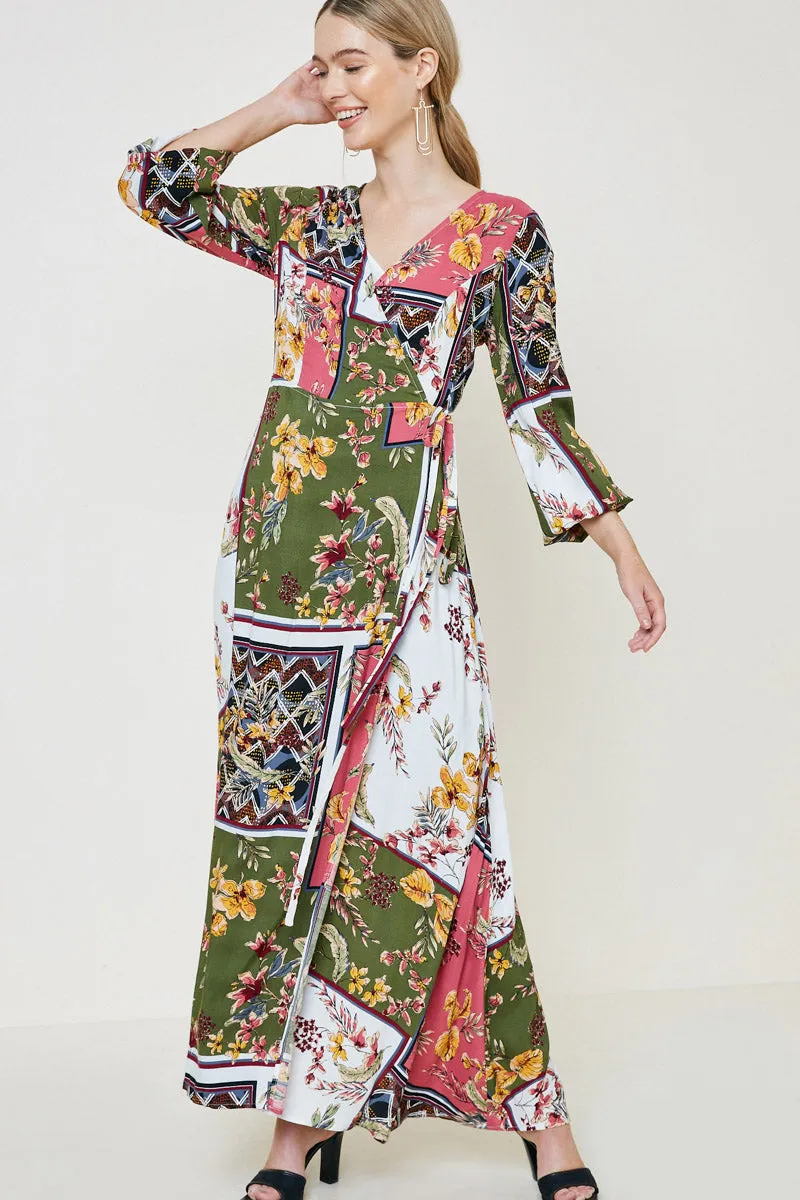 Womens Floral Puff Sleeve Surplice Wrap Maxi Dress sold by Hayden product image thumbnail 3