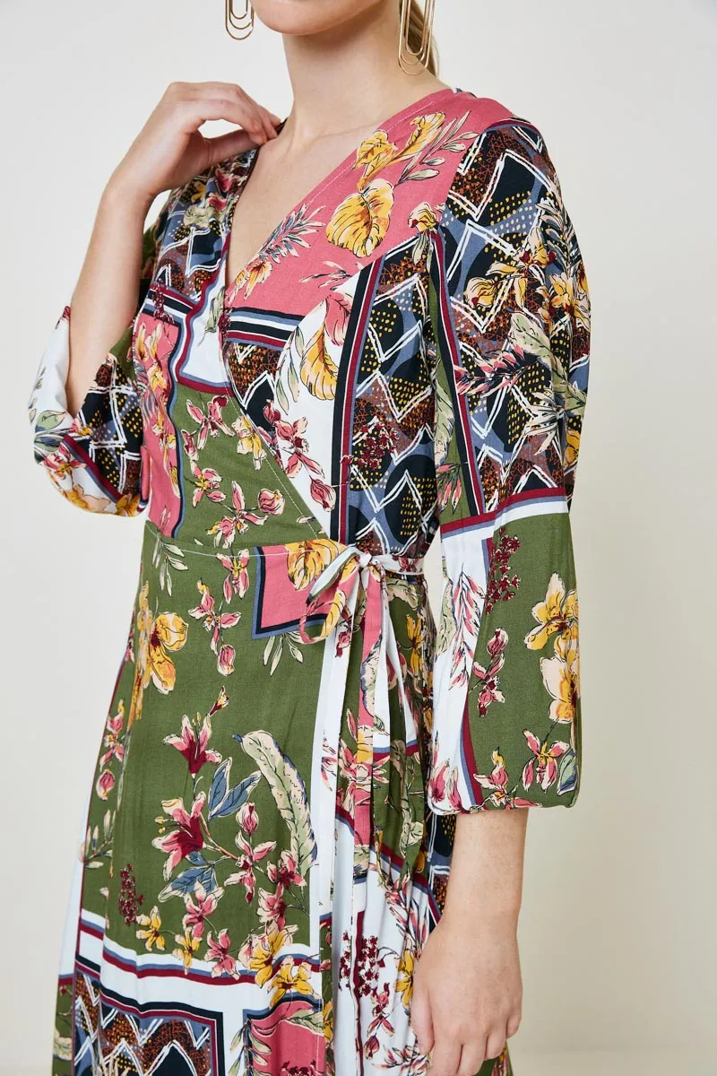 Womens Floral Puff Sleeve Surplice Wrap Maxi Dress sold by Hayden product image thumbnail 4