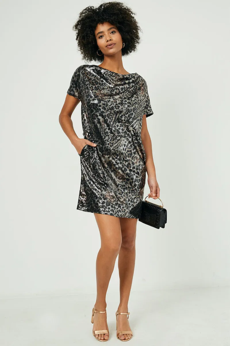 Womens Leopard Sequin Cowl Neck Sleeveless Dress sold by Hayden product image thumbnail 5