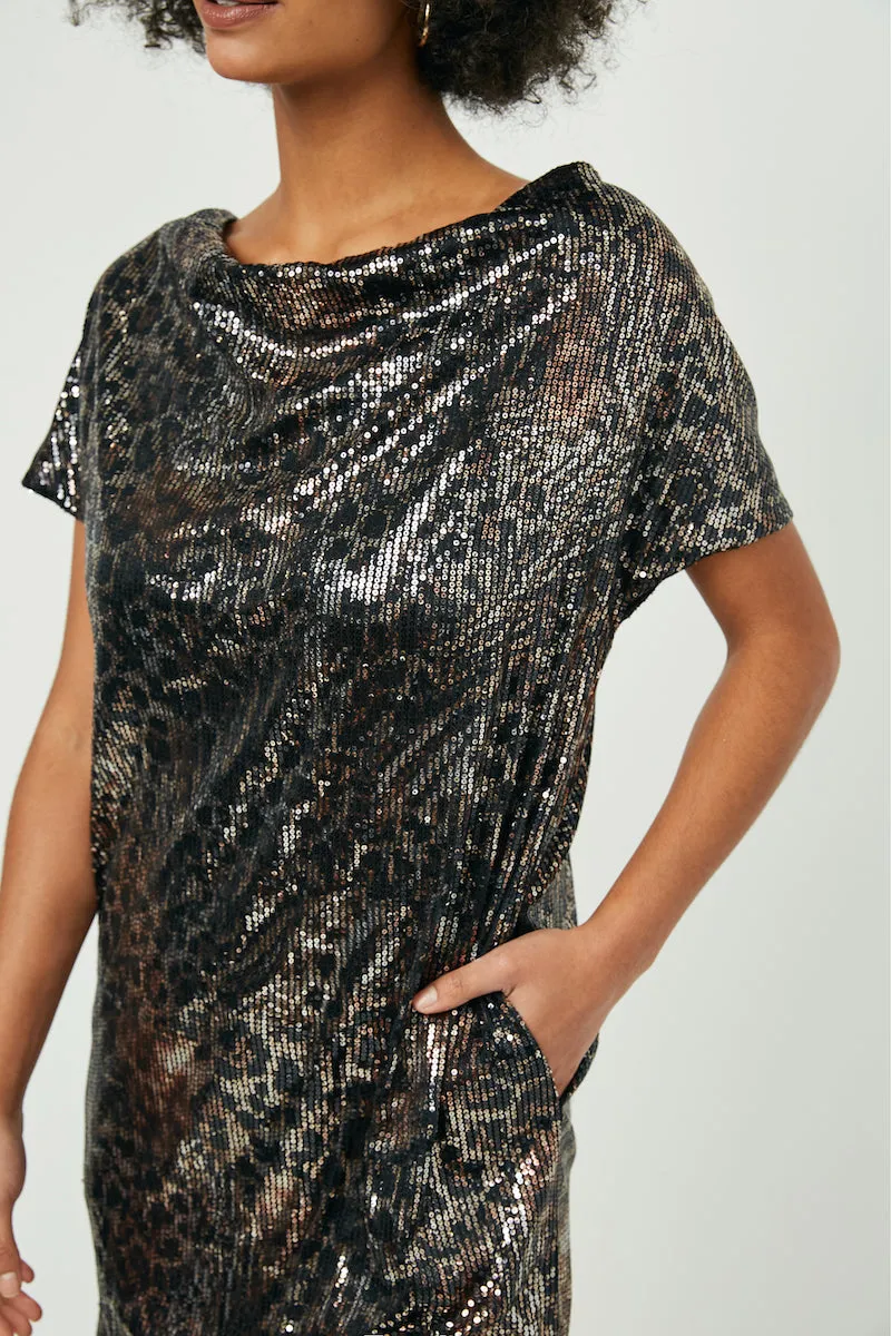 Womens Leopard Sequin Cowl Neck Sleeveless Dress sold by Hayden product image thumbnail 3