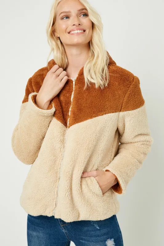 Womens Color Block Fleece Hooded Jacket sold by Hayden